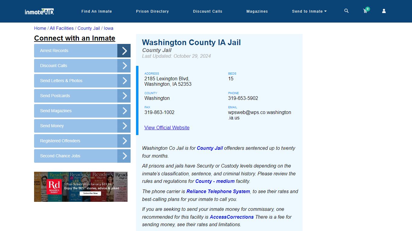 Washington County IA Jail - Inmate Locator